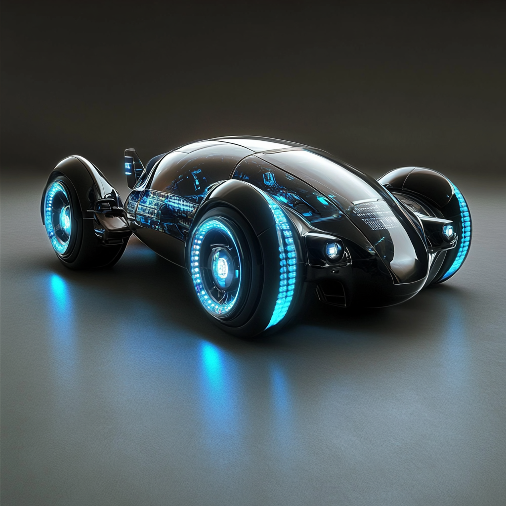 Futuristic Blue Glow Concept Car