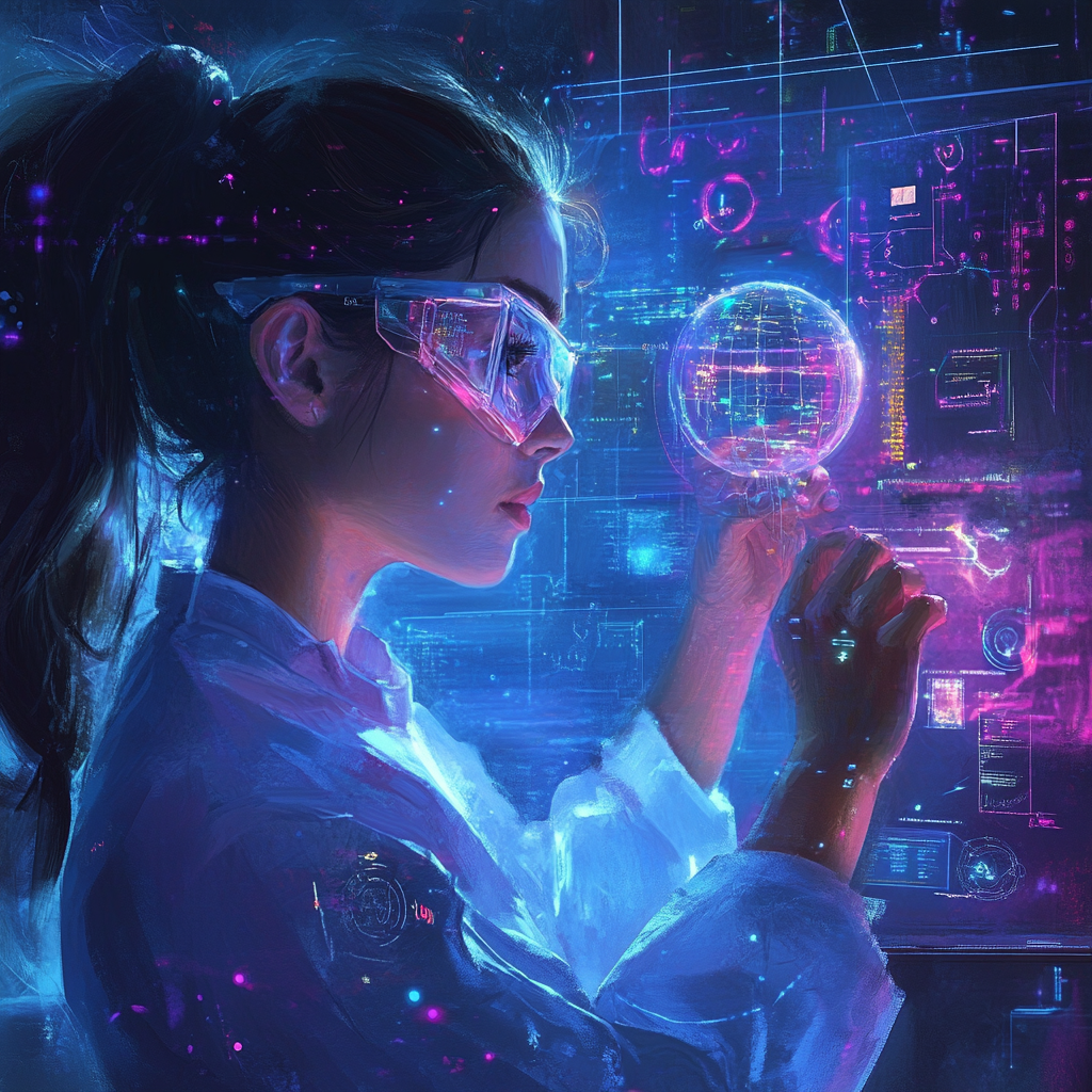 Scientist Examining Holographic Digital Globe
