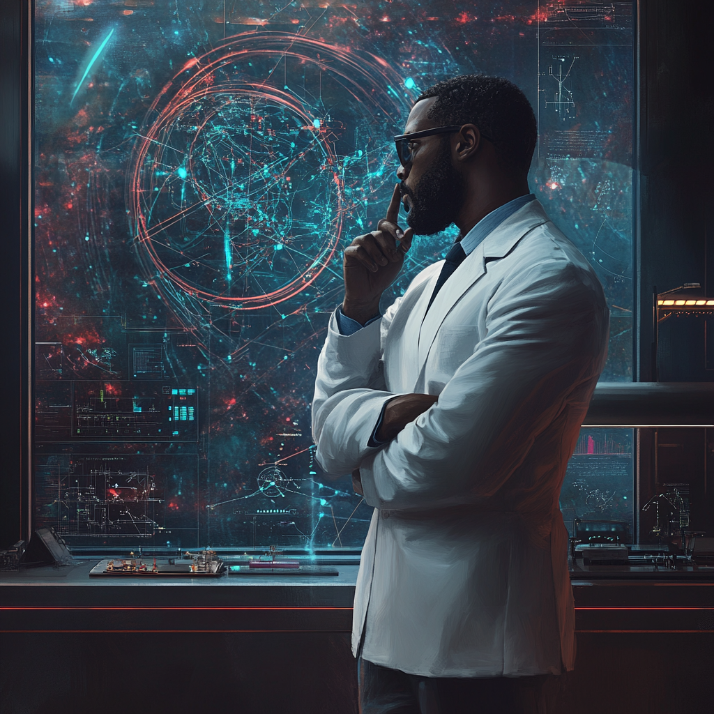 Scientist Studying Cosmic Data