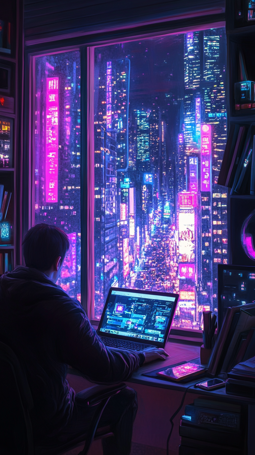 Cyberpunk Neon City Night View