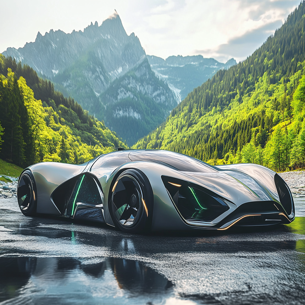 Futuristic Concept Supercar in Mountain Valley