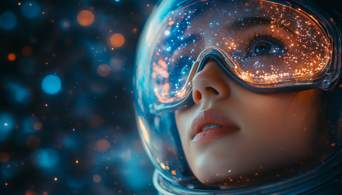 Female Astronaut Gazing at Starry Space