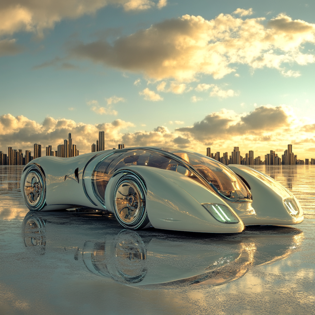 Futuristic Concept Car by City Skyline