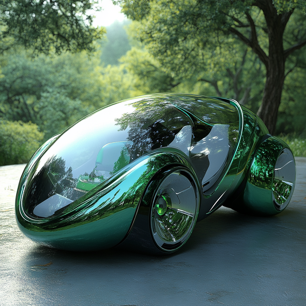Futuristic Green Concept Car in Forest