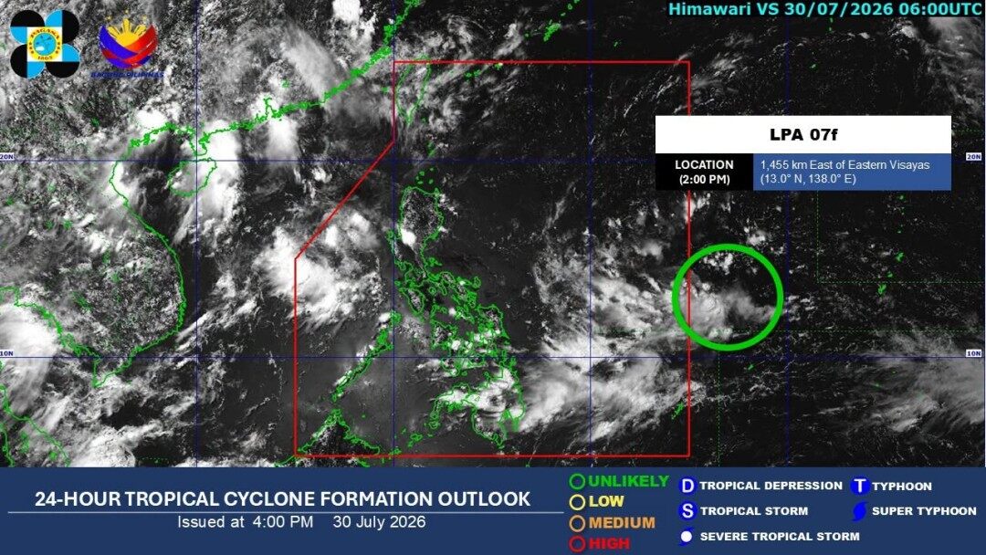 LPA trough to bring rains over parts of Visayas, Mindanao