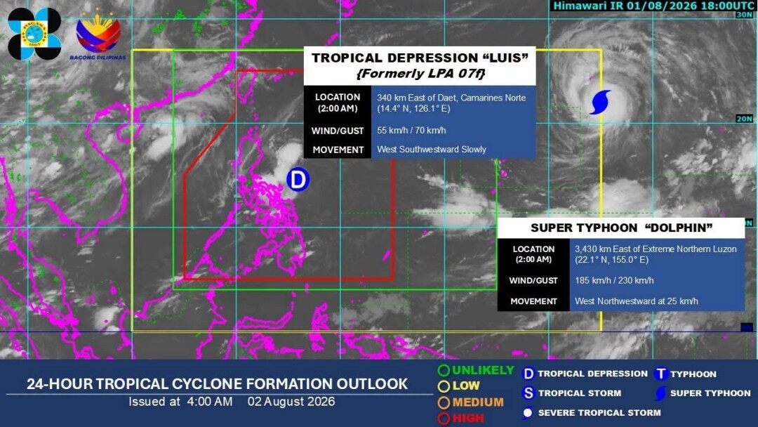 TD Luis slightly intensifies; Signal No. 1 up over parts of Bicol, Polillo Islands