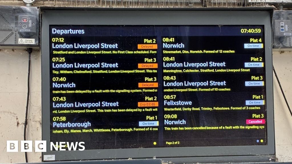 Rail disruption in Essex, Suffolk and Norfolk due to signal fault