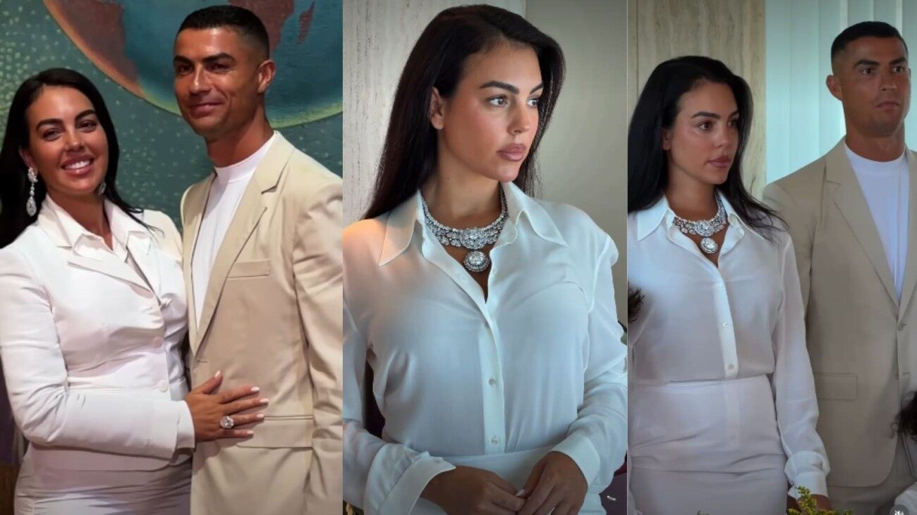 Georgina Rodríguez Said ‘I Do’ To Cristiano Ronaldo In A Chic White Gucci Skirt Suit And Bold Diamond Necklace