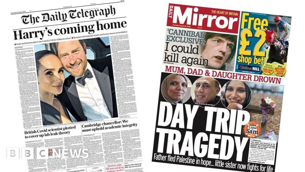 Newspaper headlines: 'Harry's coming home' and 'Day trip tragedy'