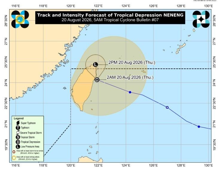 Tropical Depression Neneng accelerates over coastal waters of eastern Taiwan