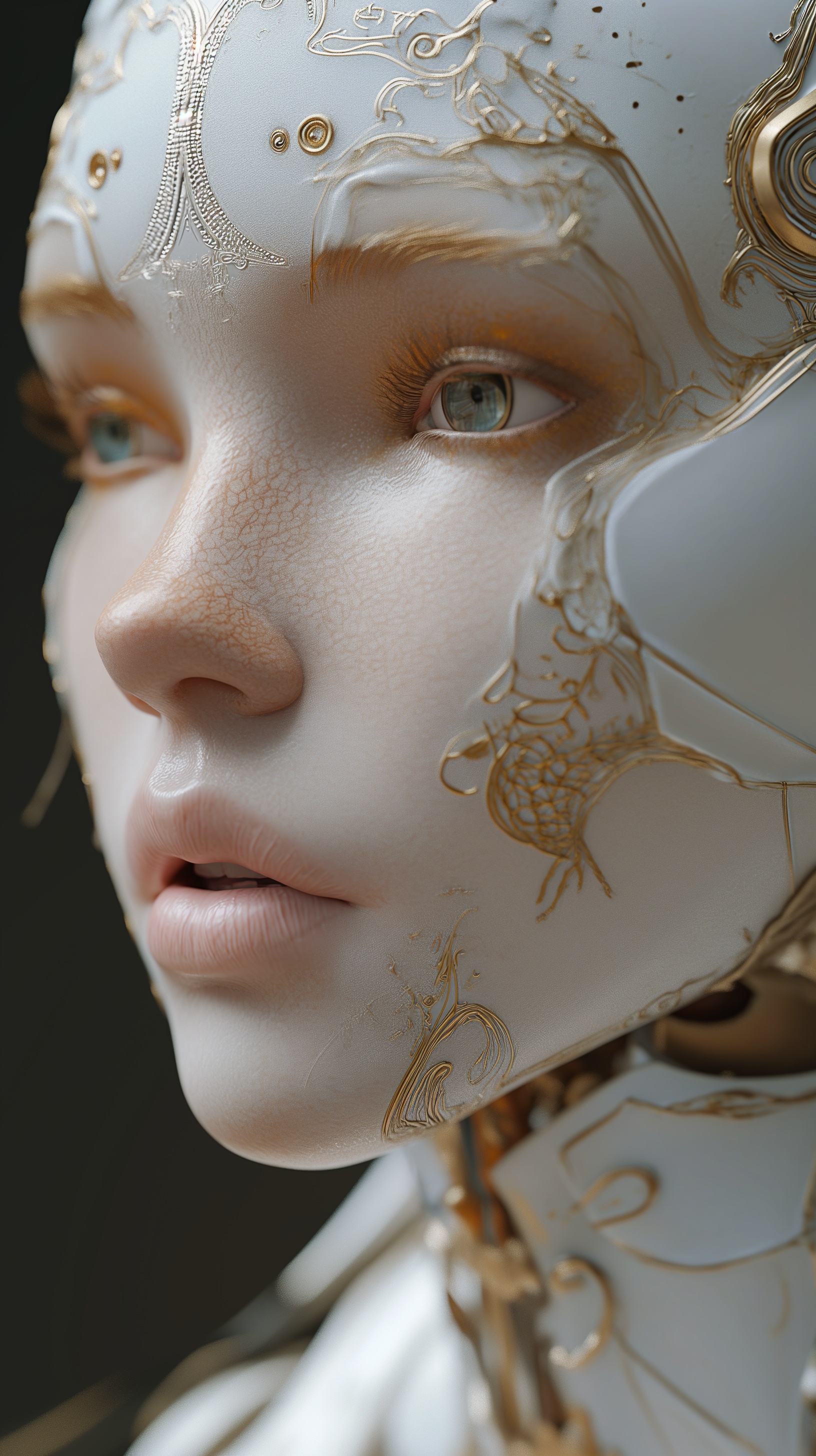 Ornate Gold and White Cyborg Portrait