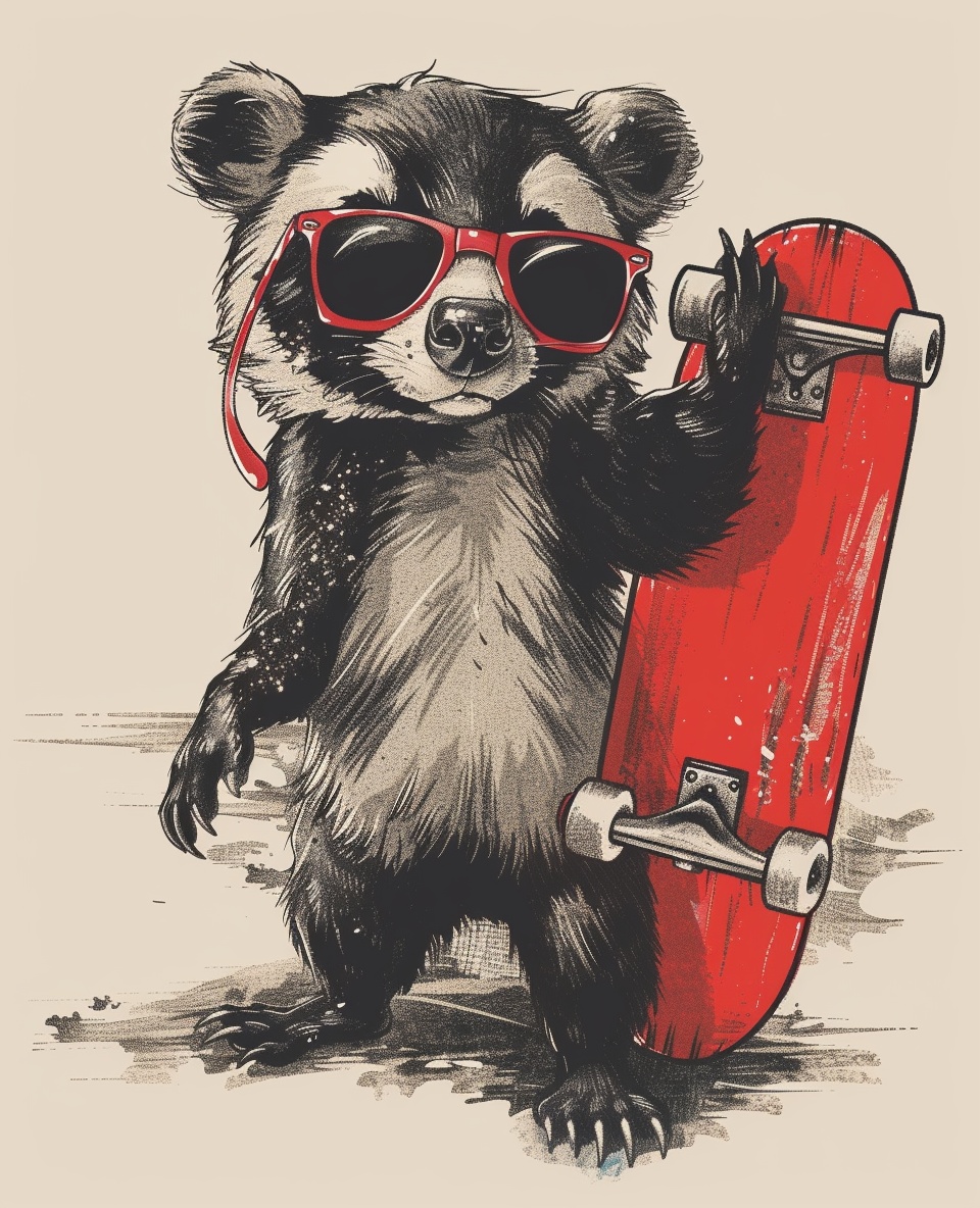 Cool Panda With Red Skateboard — Illustrations