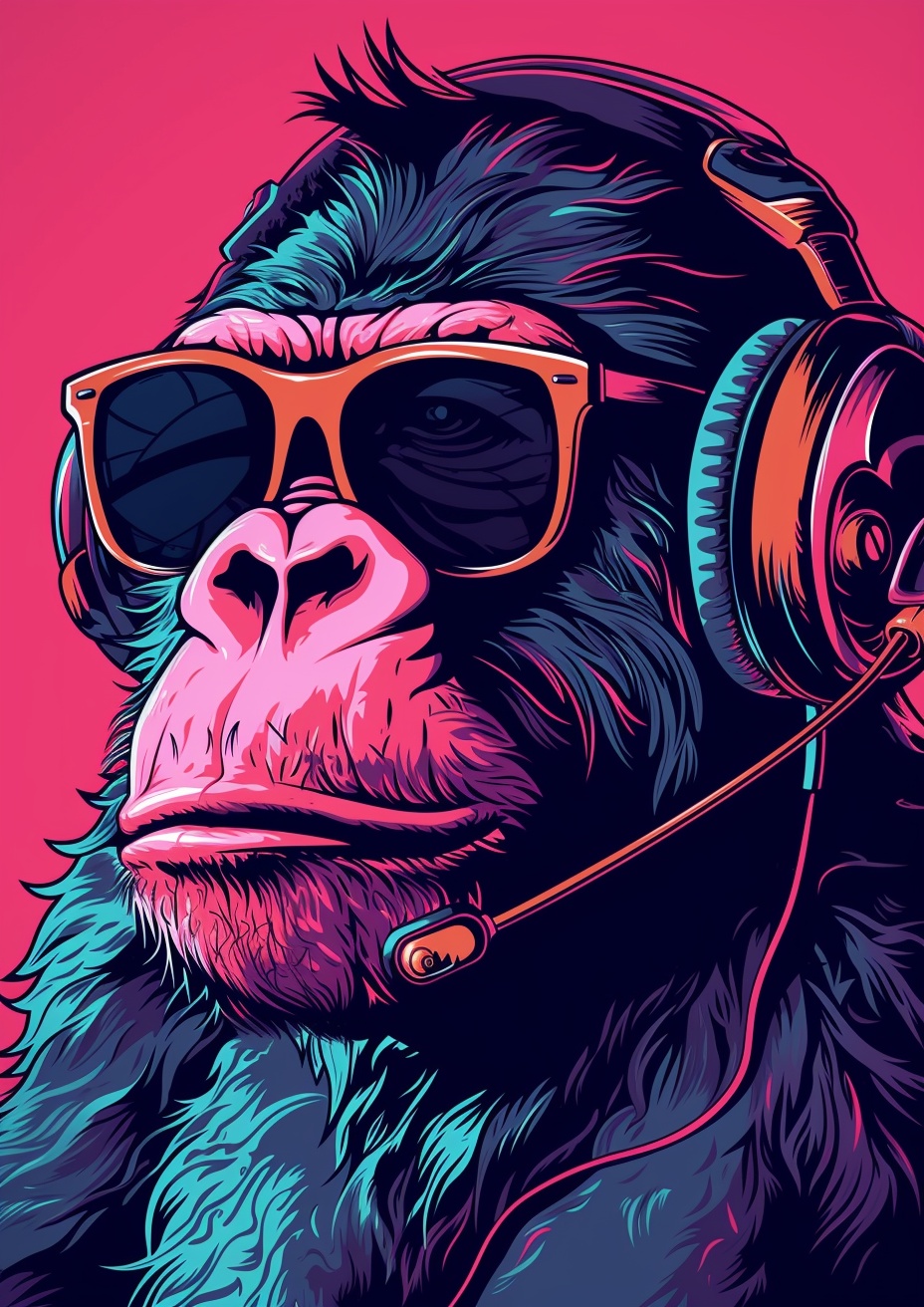 Cool Gorilla with Headphones and Sunglasses — Images