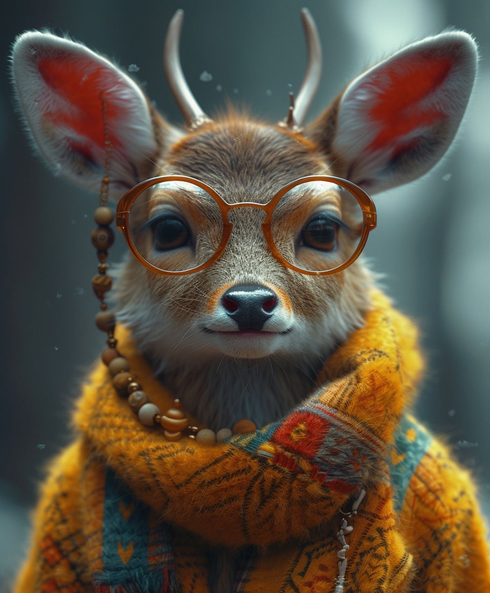 Anthropomorphic Deer in Cozy Winter Clothing