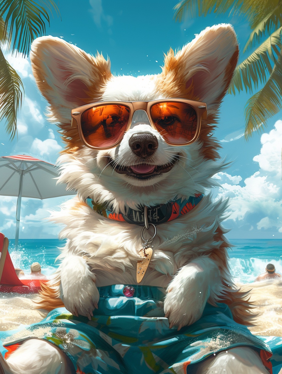 Corgi Relaxing at Summer Beach