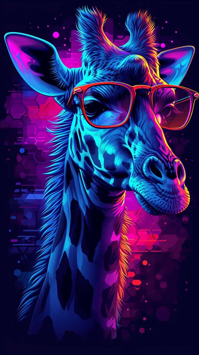 Neon Giraffe Wearing Sunglasses