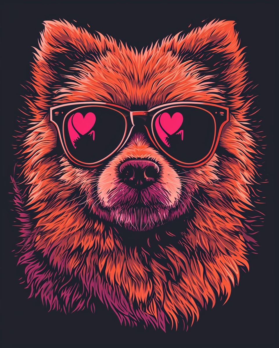 Fluffy Dog with Heart Sunglasses — Illustrations