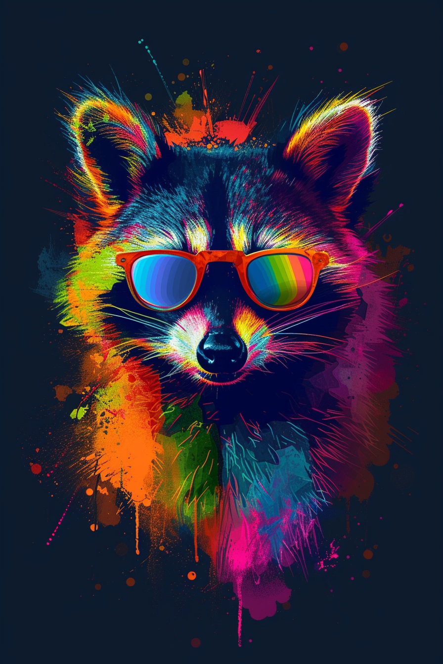 Colorful Raccoon Wearing Sunglasses — Wallpapers
