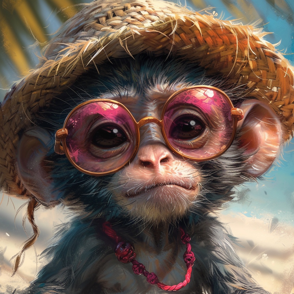 Beach Monkey in Straw Hat and Sunglasses — Encyclopedia
