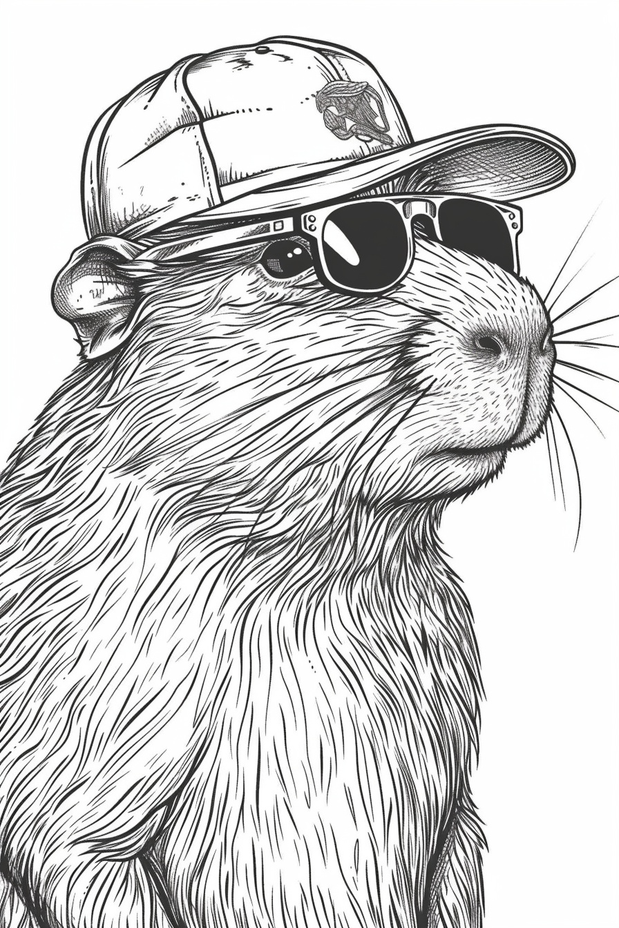 Cool Capybara Wearing Cap and Sunglasses — Illustrations