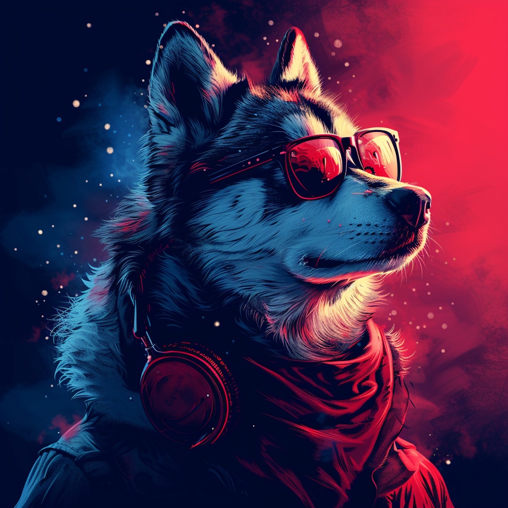 Cool Husky with Sunglasses and Headphones