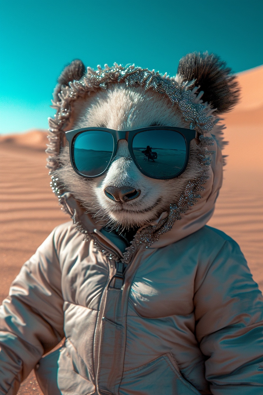 Stylish Panda in Desert Dunes