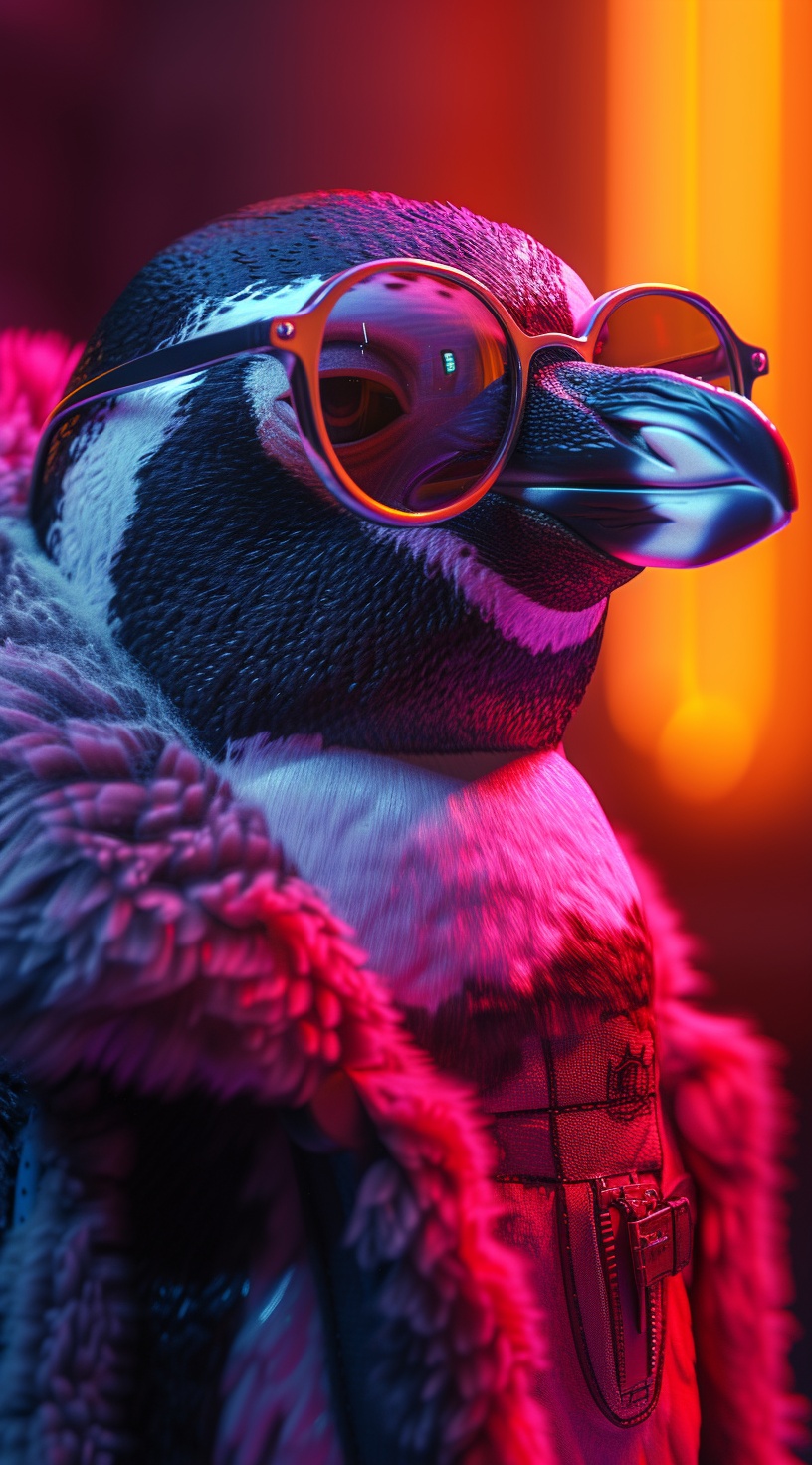 Stylish Penguin Under Neon Lighting — Encyclopedia