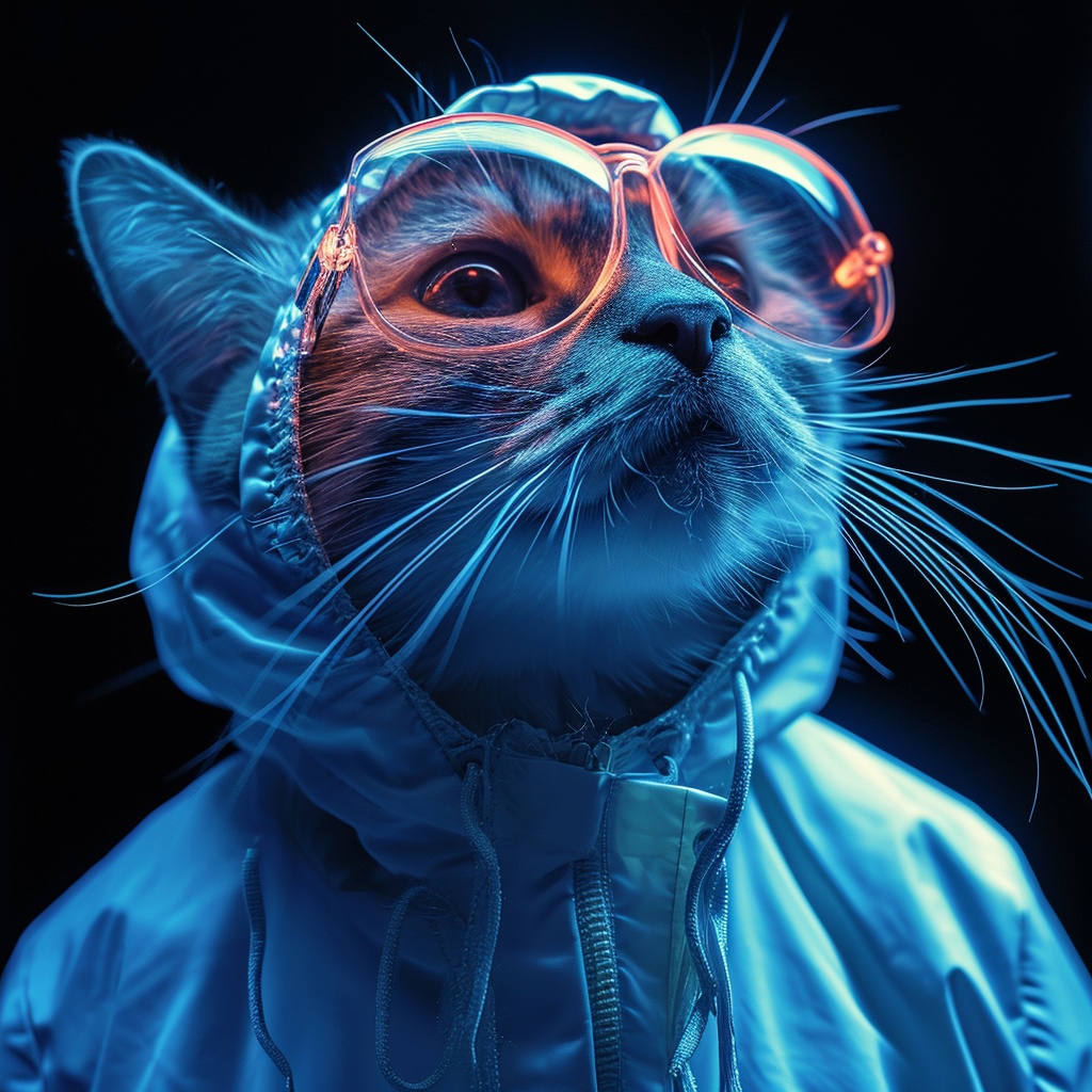 Neon Cyberpunk Cat in Hoodie — Pets