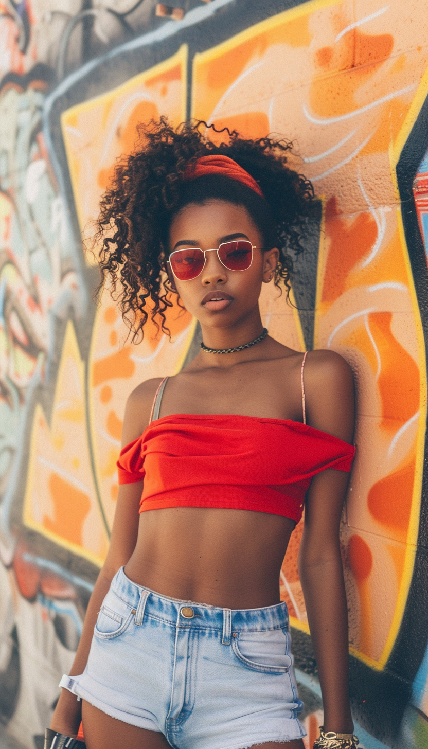 Stylish Young Woman By Graffiti Wall