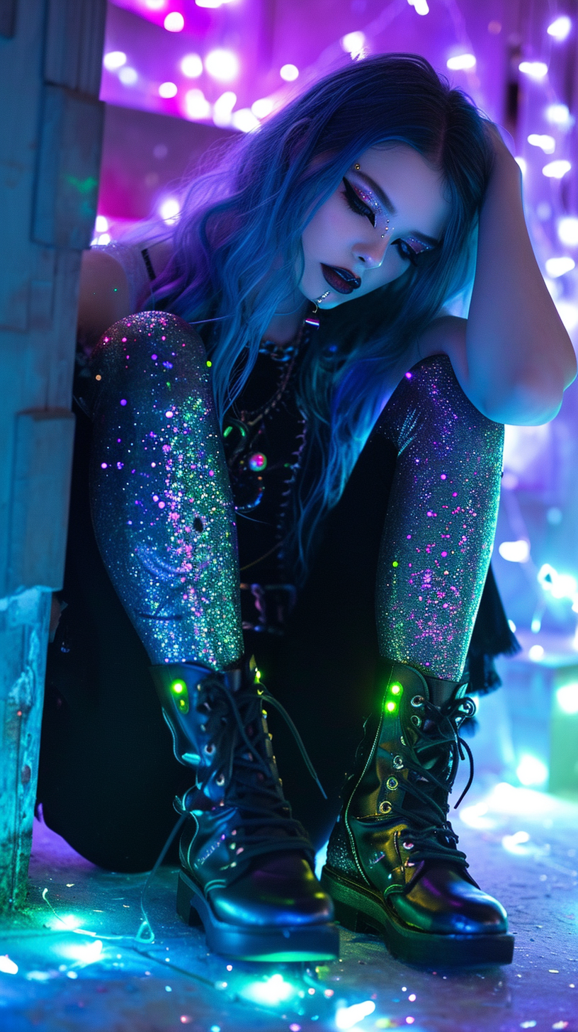 Neon Glitter Goth Girl Portrait
