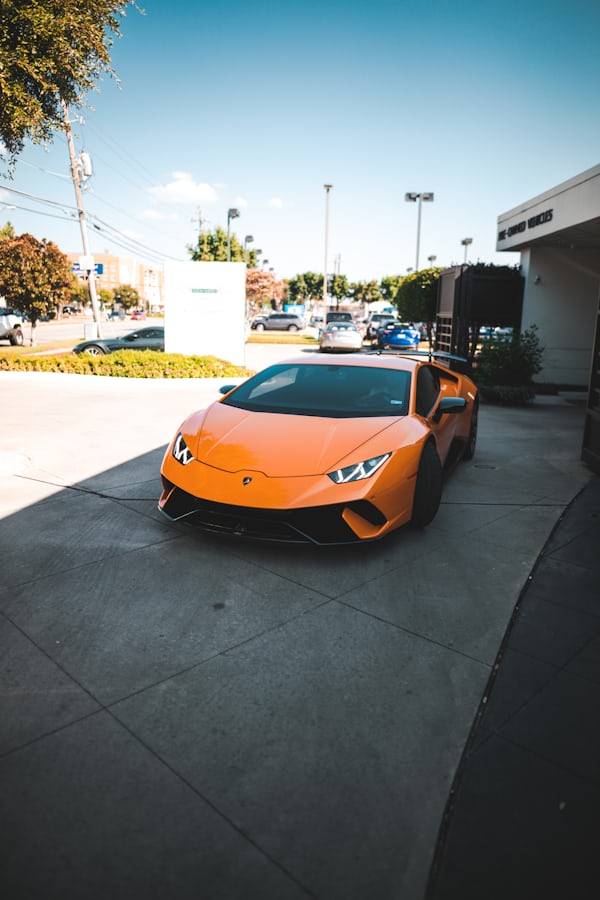 Orange Lamborghini at Car Dealership