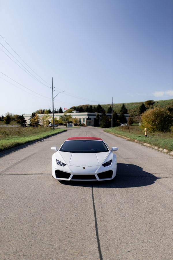 White Lamborghini on Empty Road