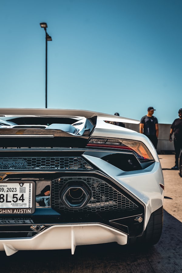Rear of White Lamborghini Sports Car
