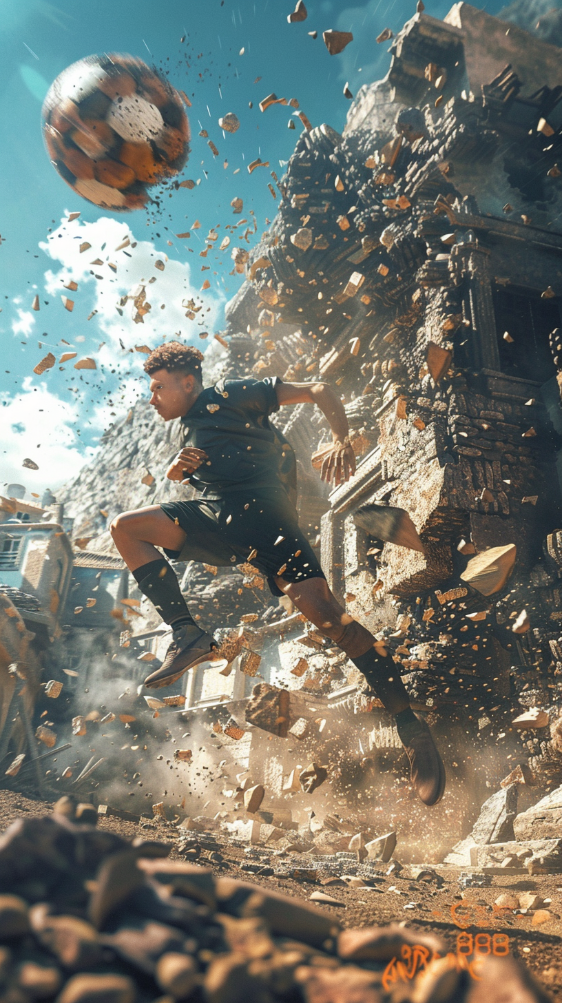 Soccer Player Running Through Ruins