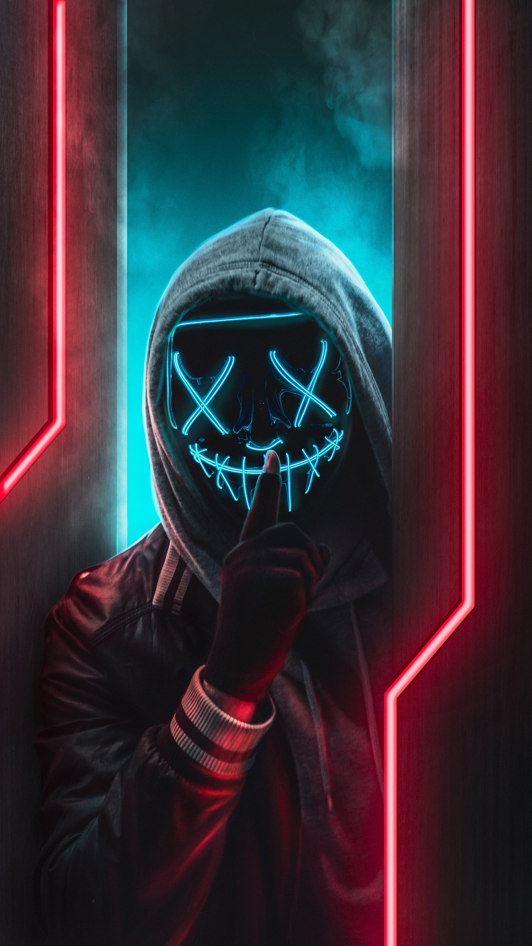 Hooded Figure With Neon Purge Mask