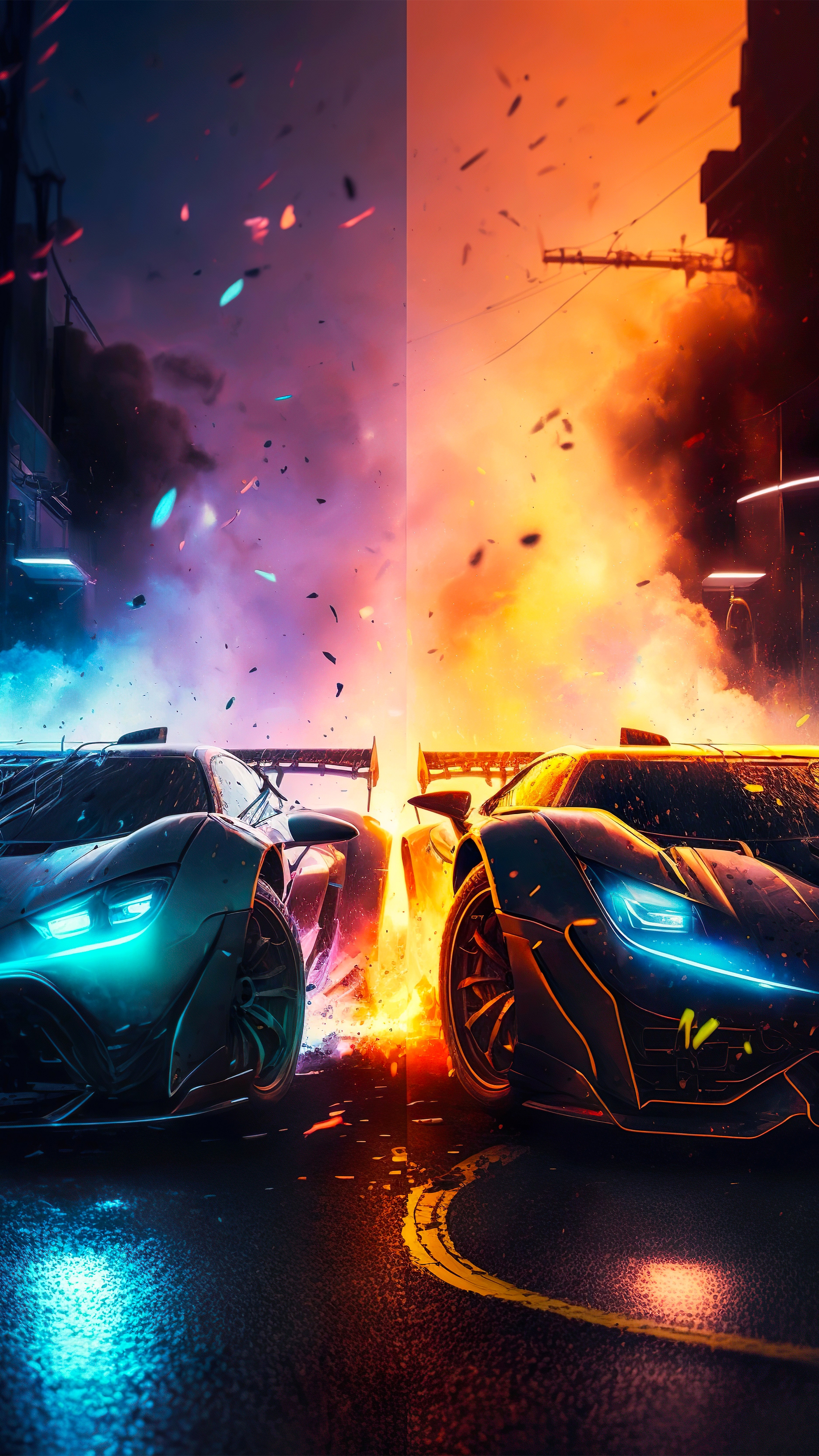 Two Sports Cars Head-on Collision — 4K Wallpapers