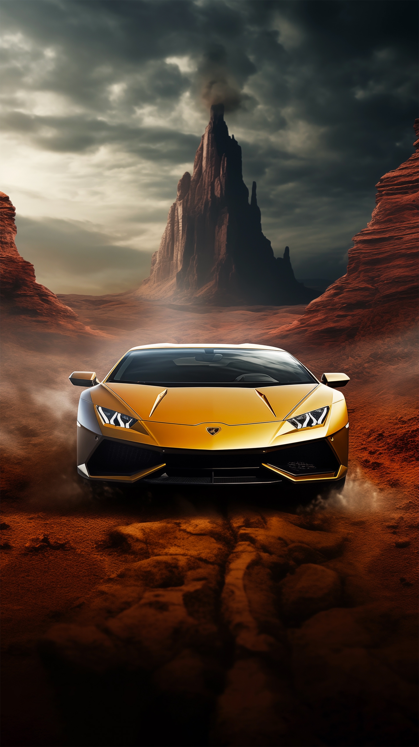 Golden Lamborghini in Desert Canyon