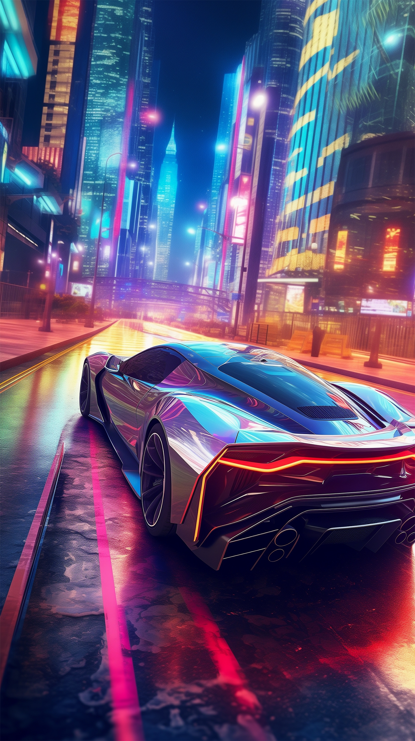 Supercar in Neon Lit Night City