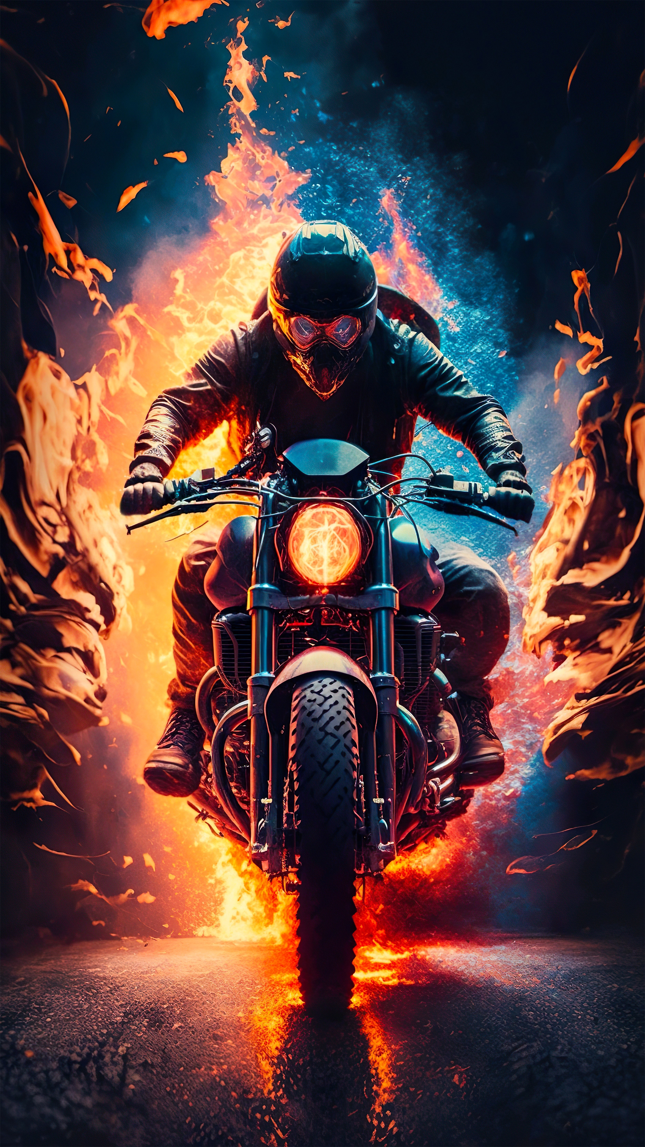 Motorcyclist Riding Through Flames