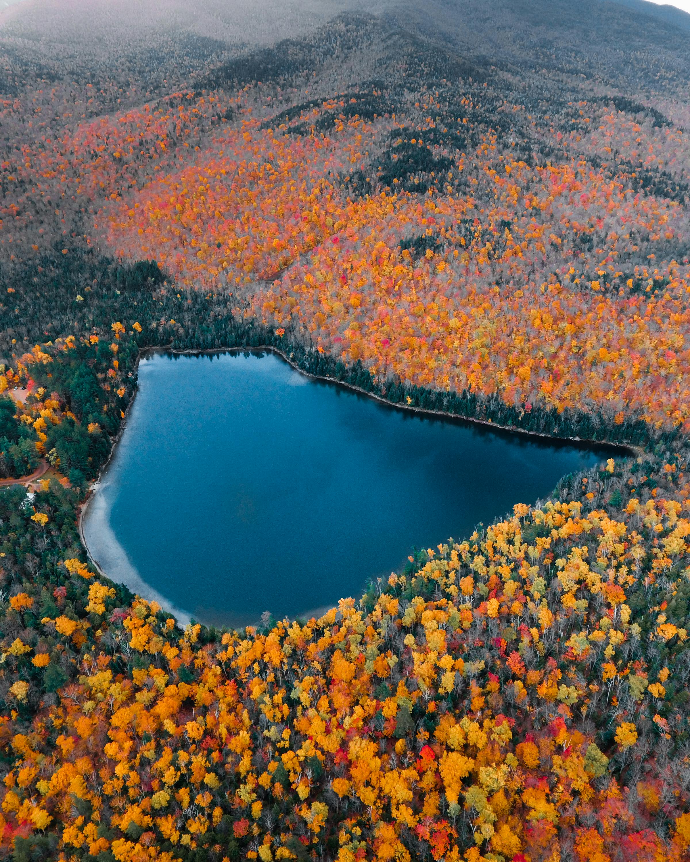 Heart-shaped Lake in Autumn Forest