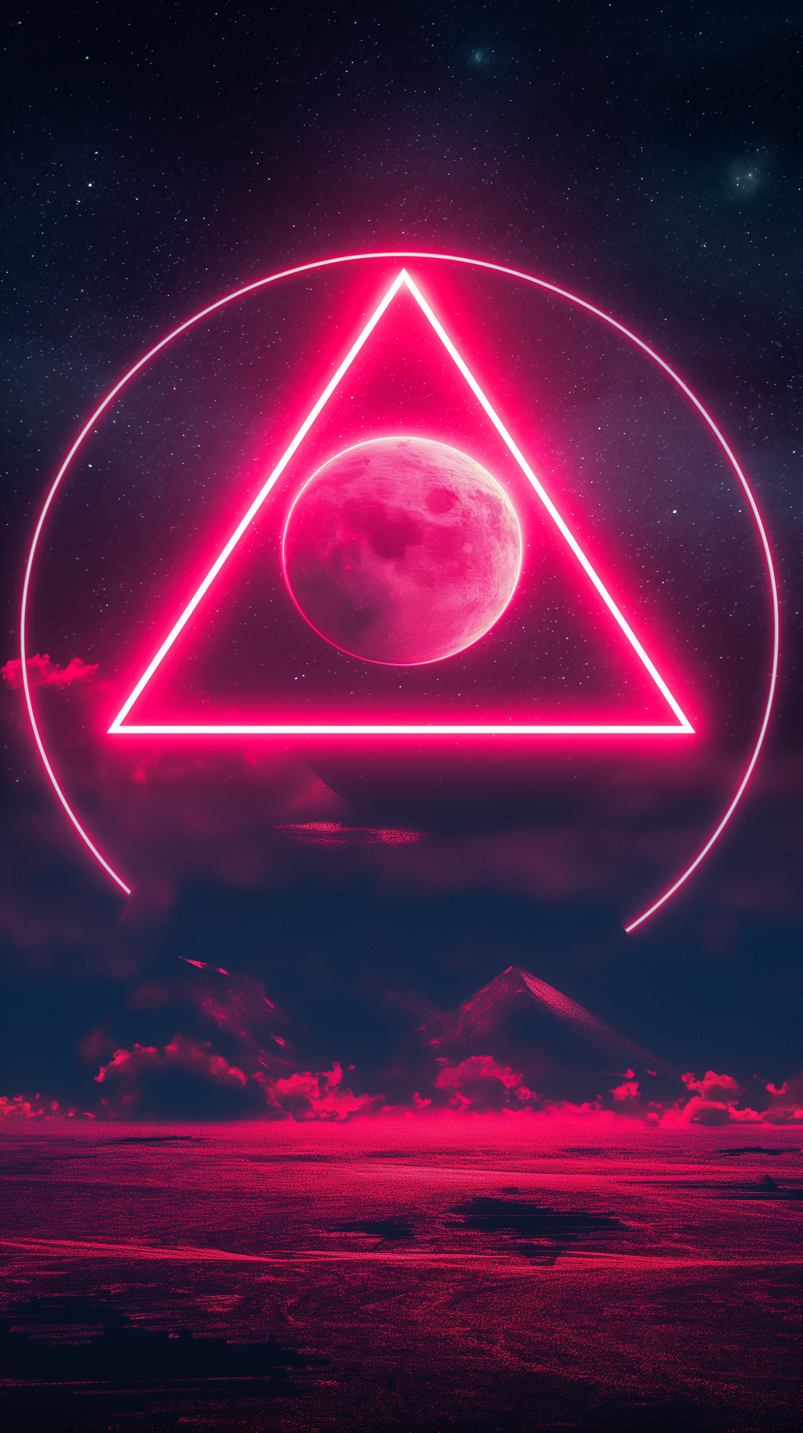 Neon Pink Moon Over Desert Night — Backgrounds