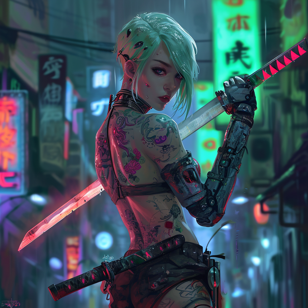 Cyberpunk Cyborg Samurai Woman