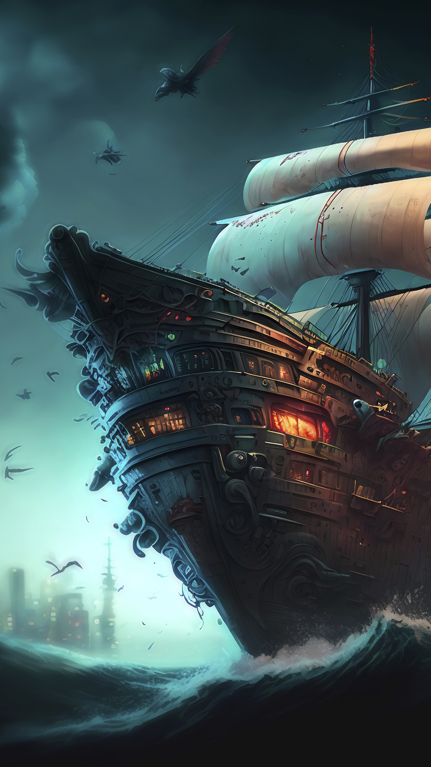 Haunted Pirate Ship on Rough Seas