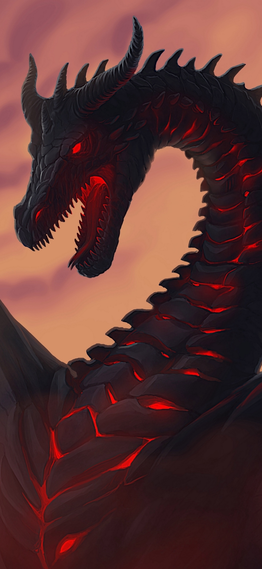 Menacing Black Dragon with Glowing Red Cracks