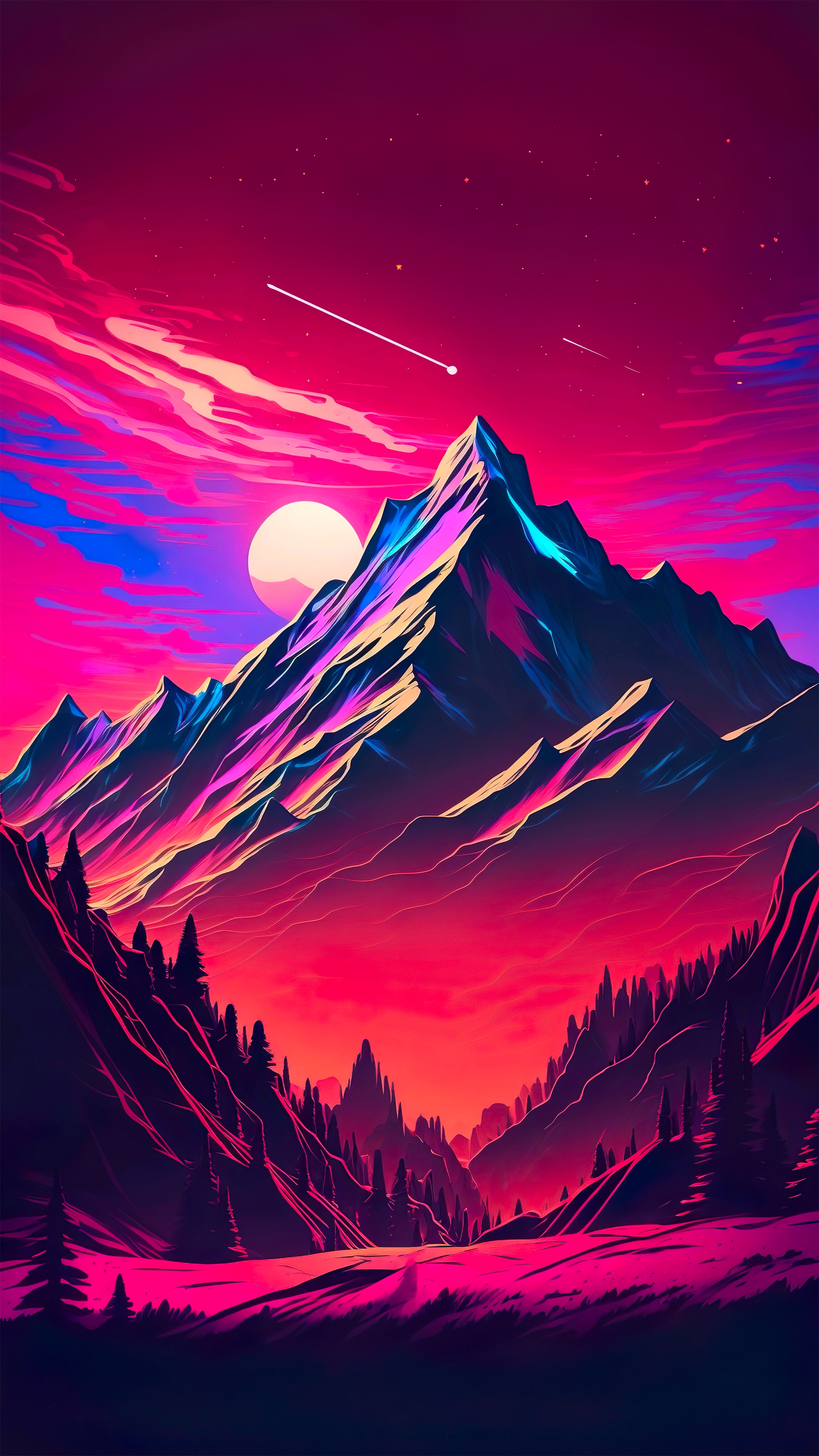 Retro Neon Mountain Nightscape