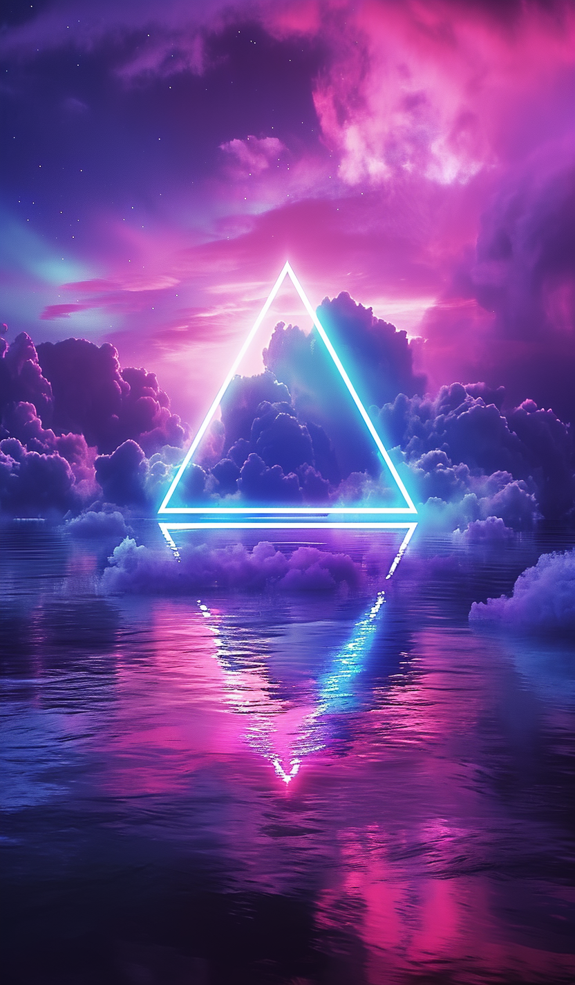 Glowing Neon Triangle Over Water