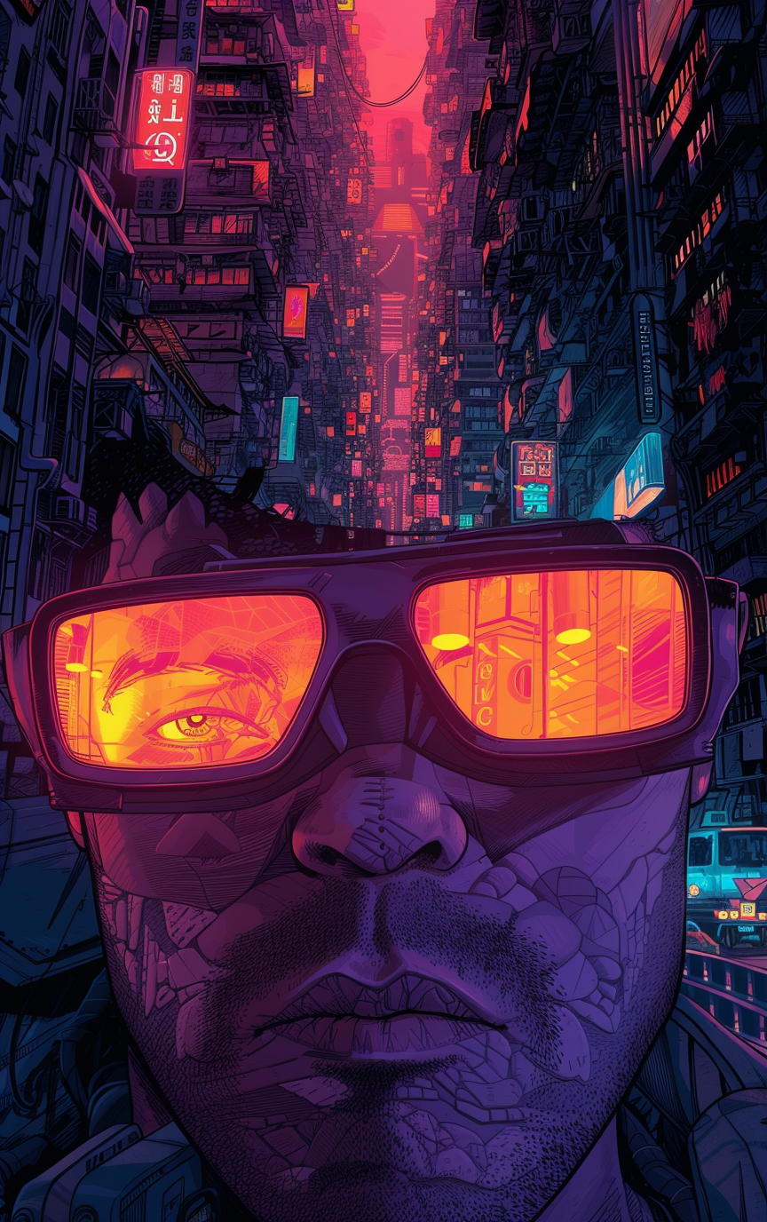 Cyberpunk Portrait of Man in Neon City — Desktop Wallpapers