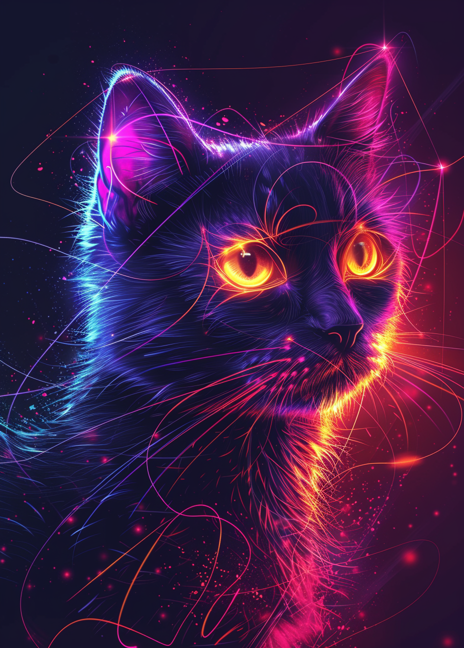 Neon Glowing Black Cat Portrait