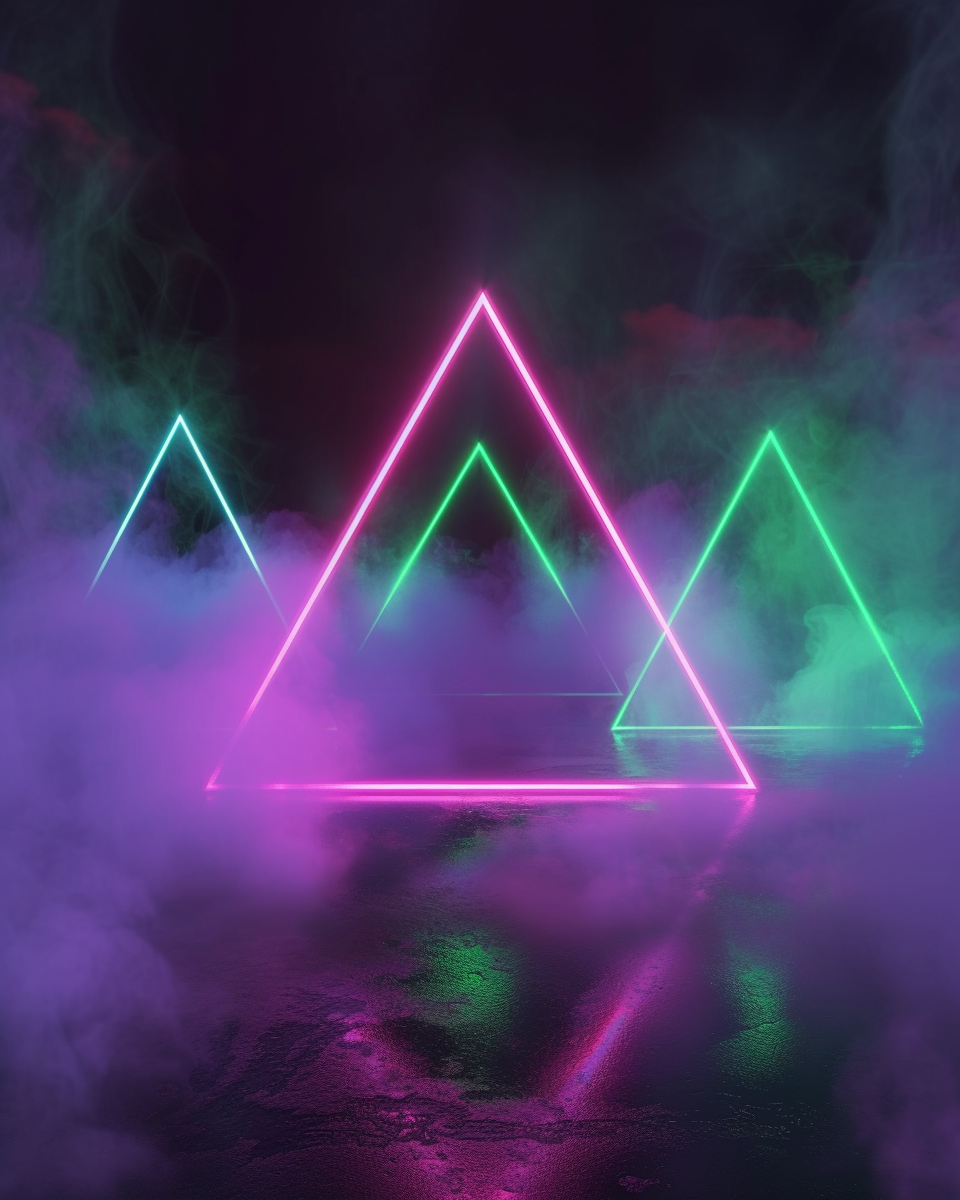 Neon Glowing Triangles in Fog