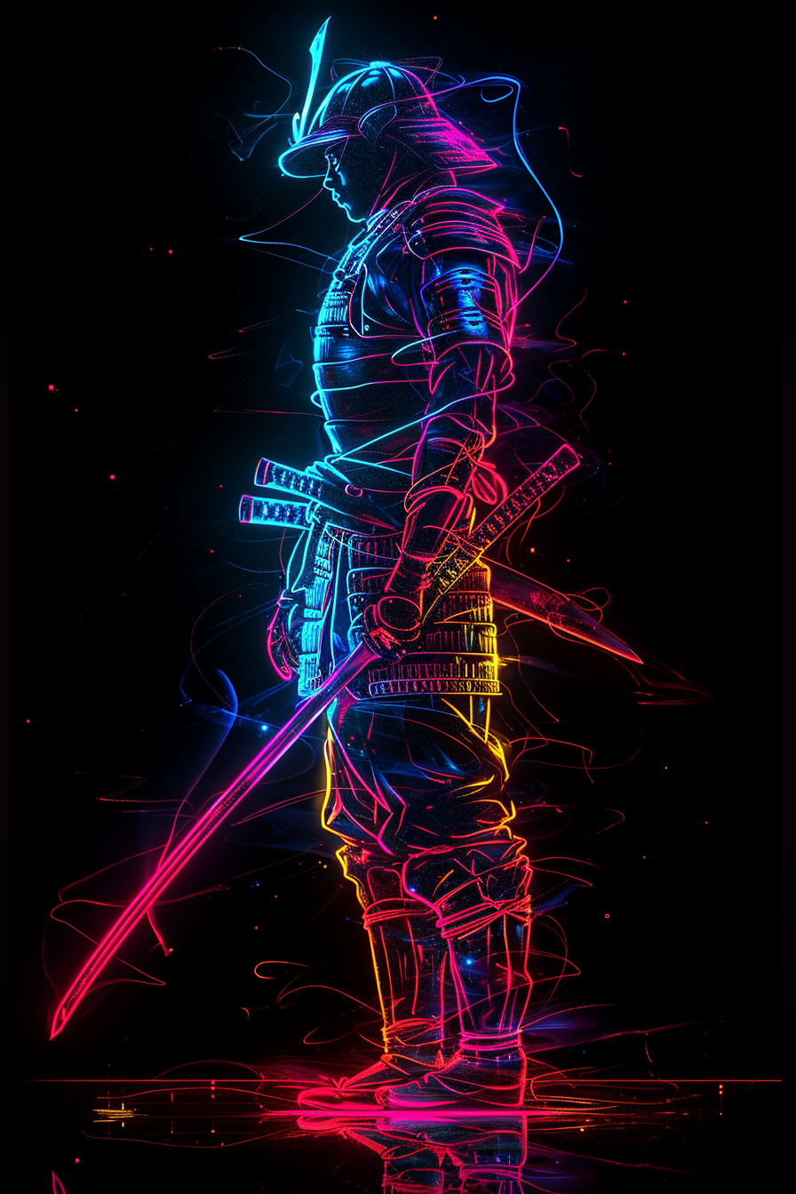 Neon Glowing Samurai Warrior